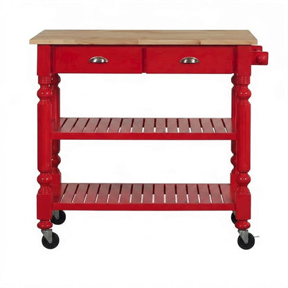 Solid Rubberwood Portable Kitchen Island Cart, Butcher Block Top, Cream