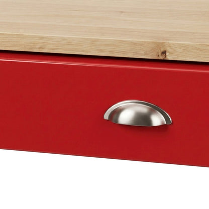 Solid Rubberwood Portable Kitchen Island Cart, Butcher Block Top, Cream