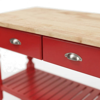 Solid Rubberwood Portable Kitchen Island Cart, Butcher Block Top, Cream
