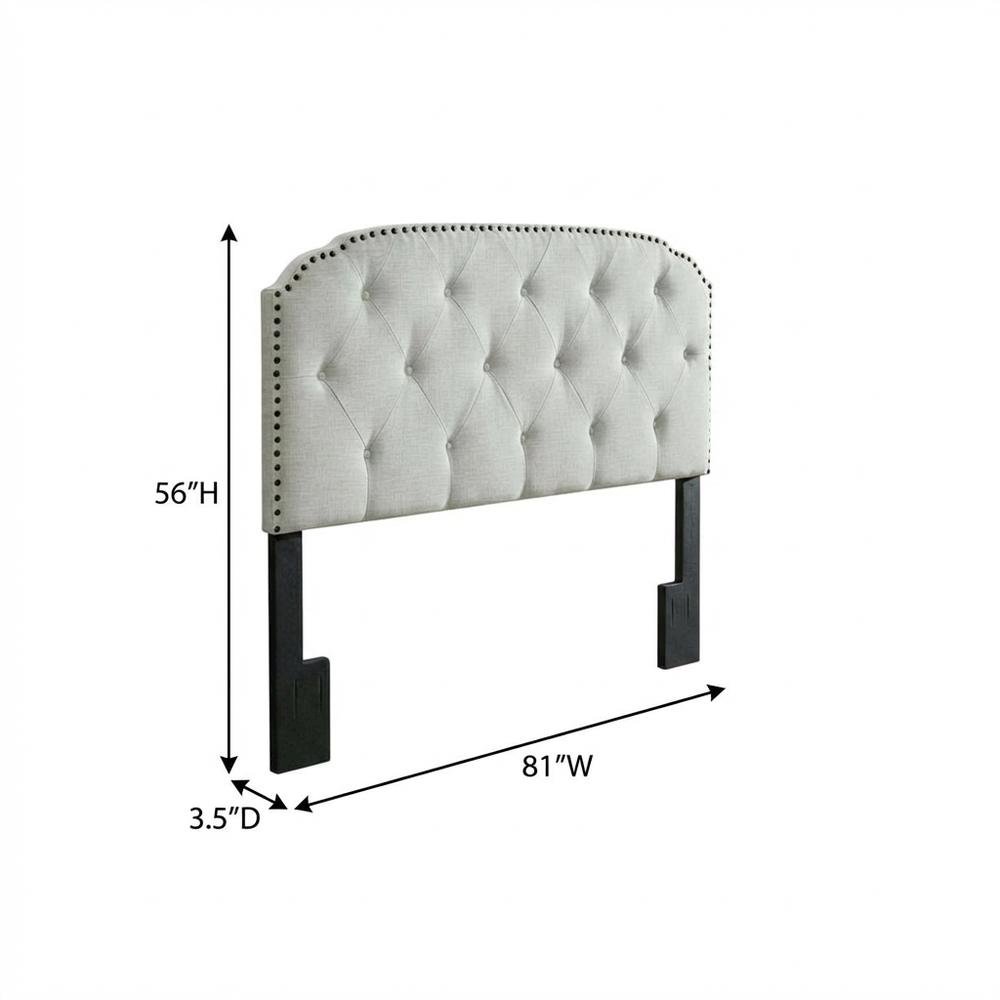 Light Gray Upholstered King Headboard, Solid Rubberwood Frame