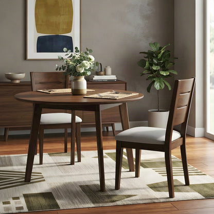 Solid Rubberwood Mid-Century Modern Wood Dining Chairs, Set of 2