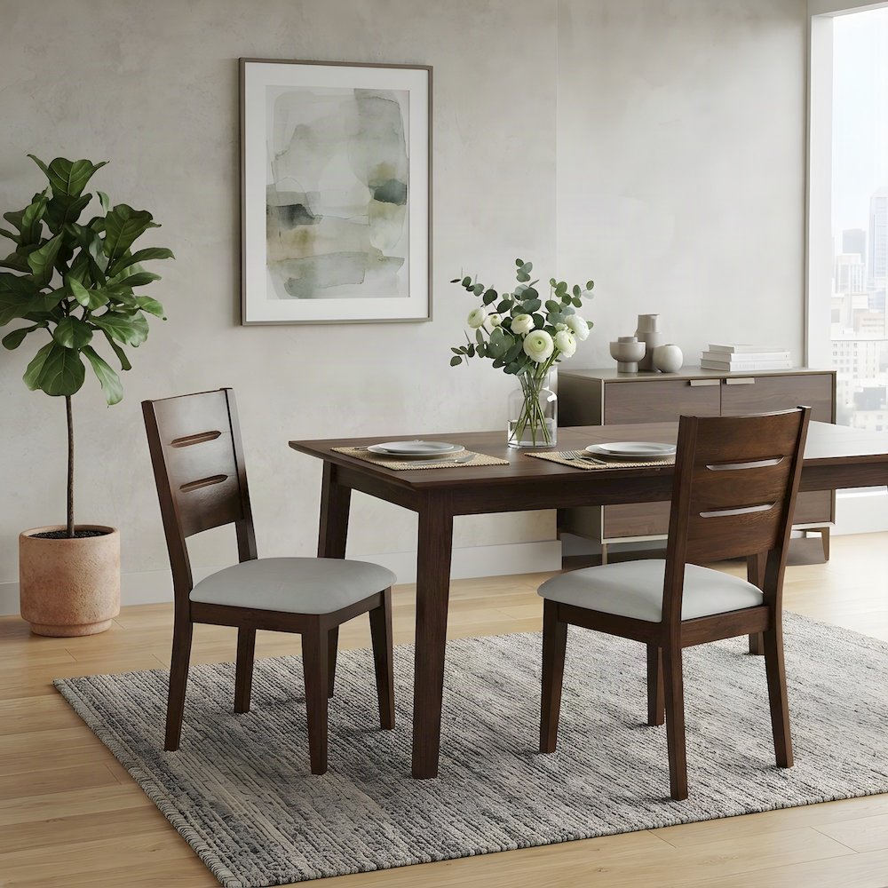 Solid Rubberwood Mid-Century Modern Wood Dining Chairs, Set of 2