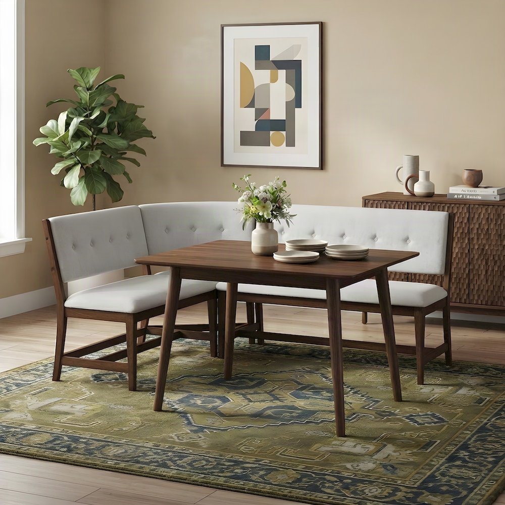 Solid Rubberwood L-Shaped Corner Bench, Banquette Dining Seat