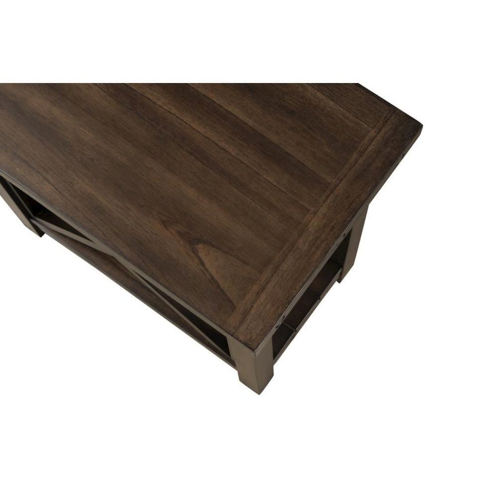 Rustic Brown Console Table with Shelves and Solid Wood X Brace Detail