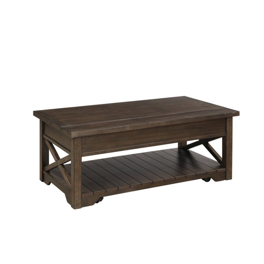 Walnut Lift Top Cocktail Table – Rustic Coffee Table with Storage Shelf