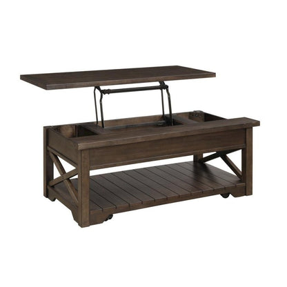 Walnut Lift Top Cocktail Table – Rustic Coffee Table with Storage Shelf
