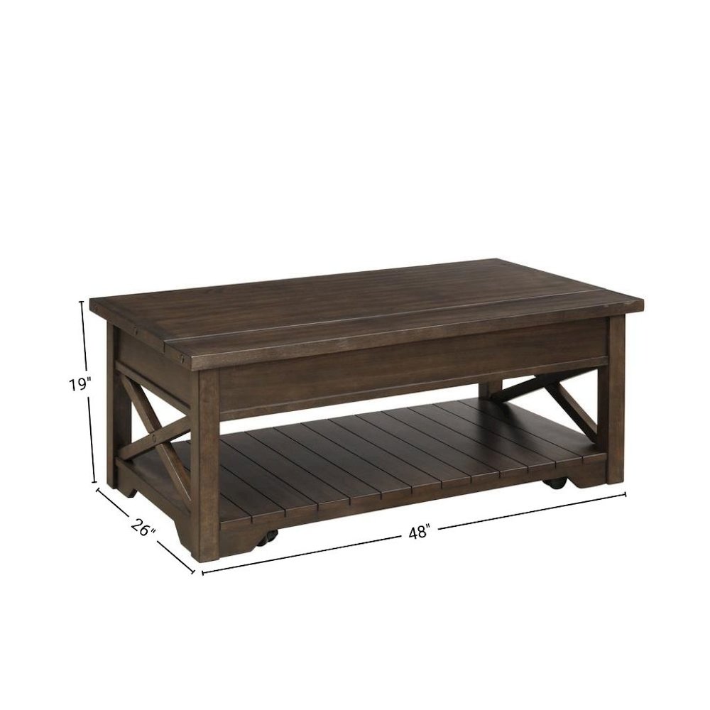 Walnut Lift Top Cocktail Table – Rustic Coffee Table with Storage Shelf