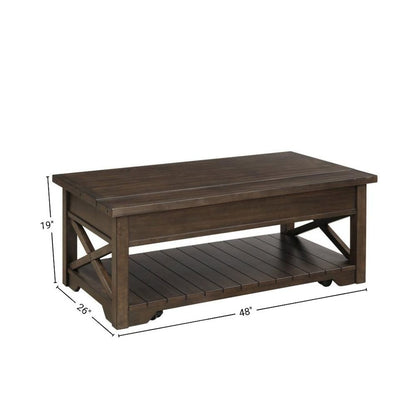 Walnut Lift Top Cocktail Table – Rustic Coffee Table with Storage Shelf