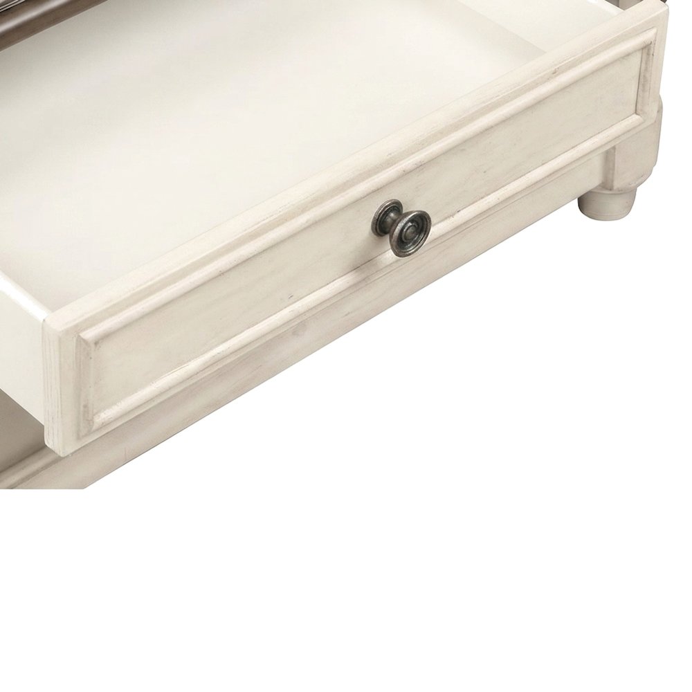 Modern Farmhouse Veneer and Rubberwood Solid Coffee Table, Drawer