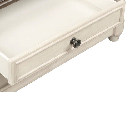 Modern Farmhouse Veneer and Rubberwood Solid Coffee Table, Drawer