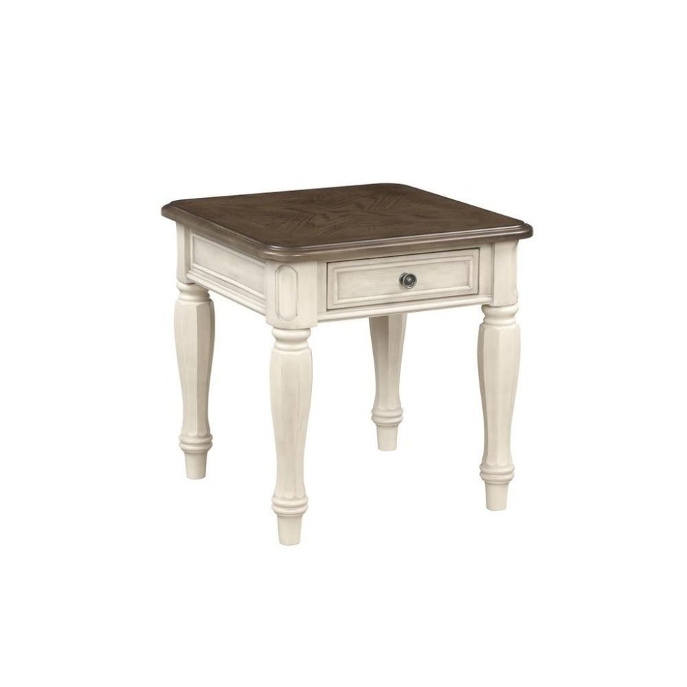 White Wood End Table with 1 Drawer and Dovetail Detail for Bedside Use