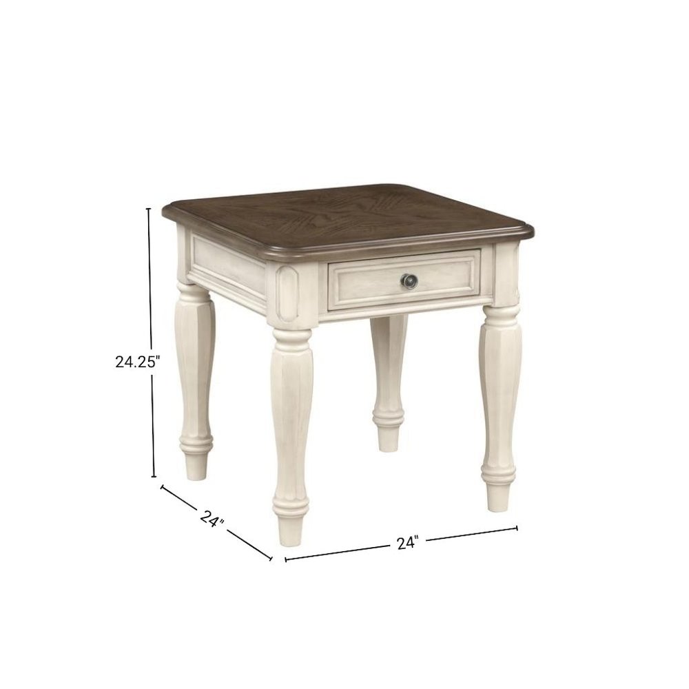 White Wood End Table with 1 Drawer and Dovetail Detail for Bedside Use