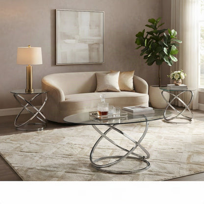 Metal and Glass-Top Nesting Cocktail and Round End Table Set of 3