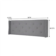 Gray Upholstered Queen Headboard with Solid Rubberwood Frame and Sturdy Design