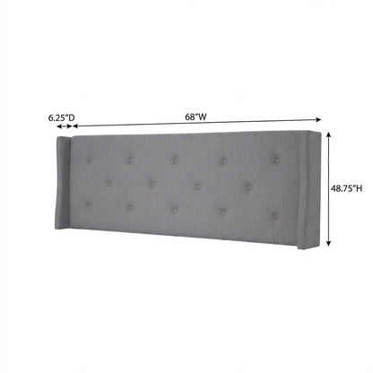 Gray Upholstered Queen Headboard with Solid Rubberwood Frame and Sturdy Design