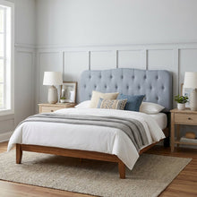 Light Blue Upholstered Queen Headboard, Solid Rubberwood Frame