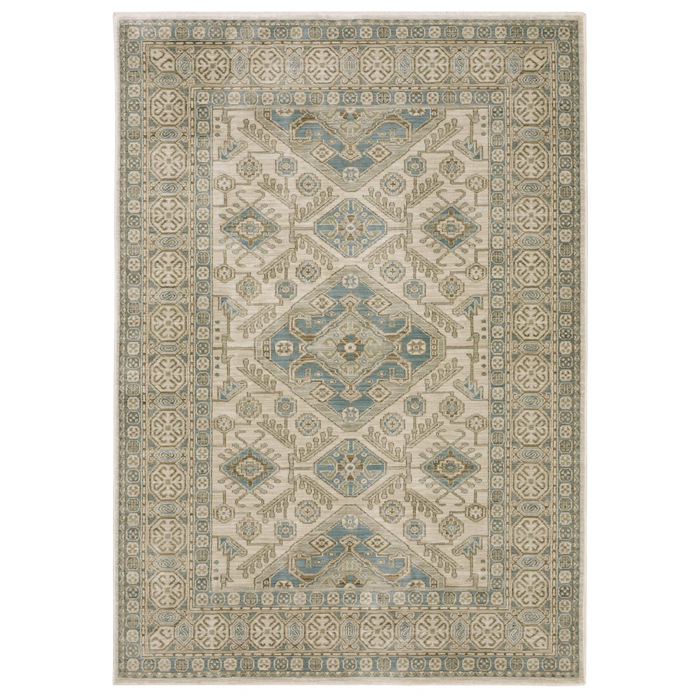 Casual Rug 3' 3" X  5' Size in Beige/ Blue Color