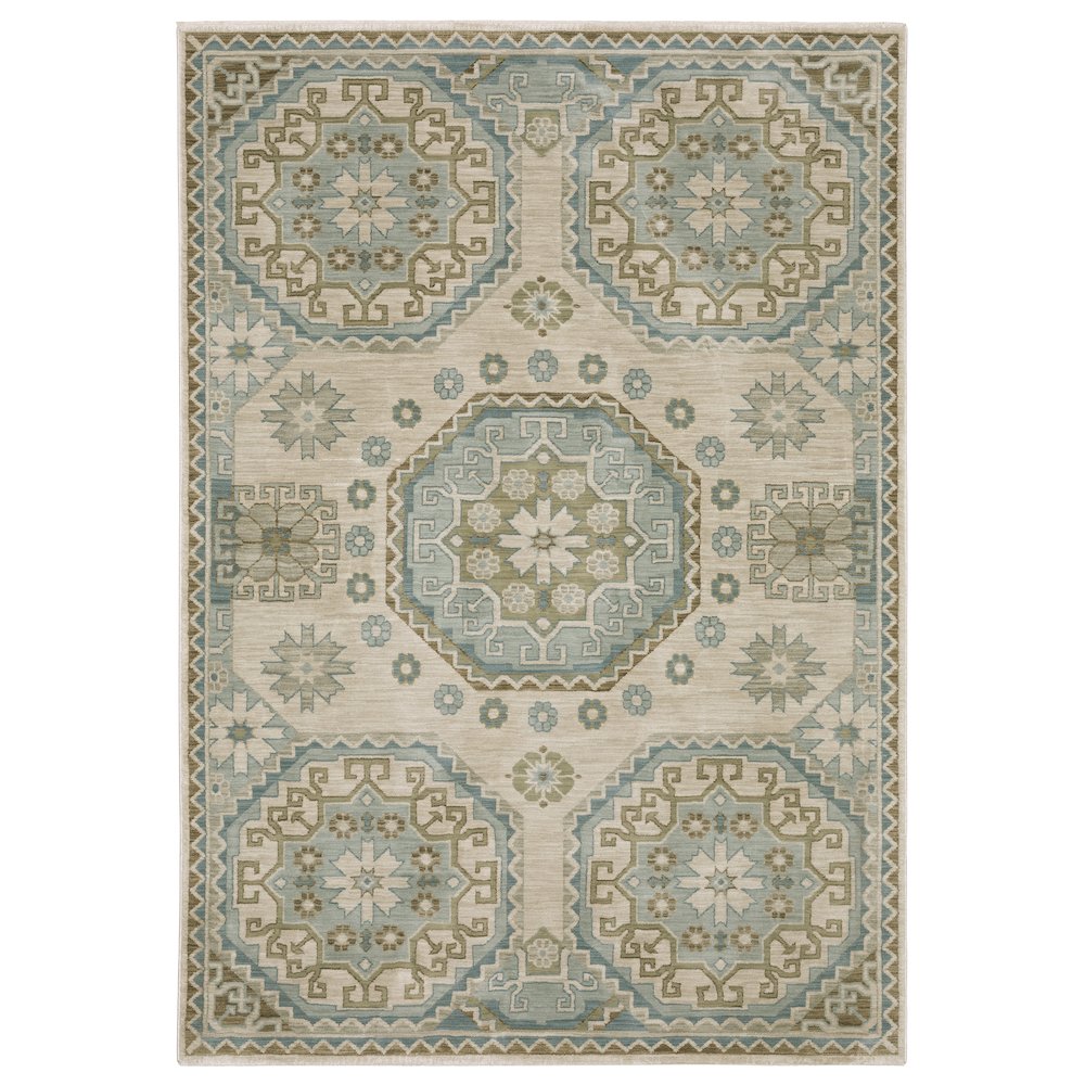 Casual Rug 5' 3" X  7' 6" Size in Beige/ Blue Color
