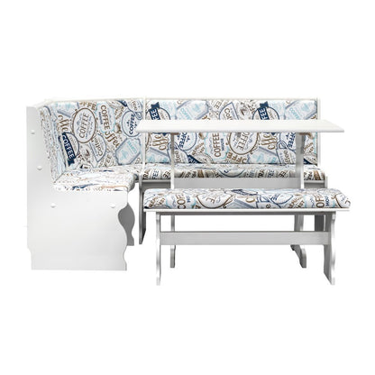 White Pine Dining Nook Set with Cushioned Benches and Corner Seat