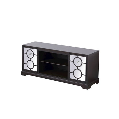 60 In. Mirrored Tv Cabinet Stand In Dark Walnut