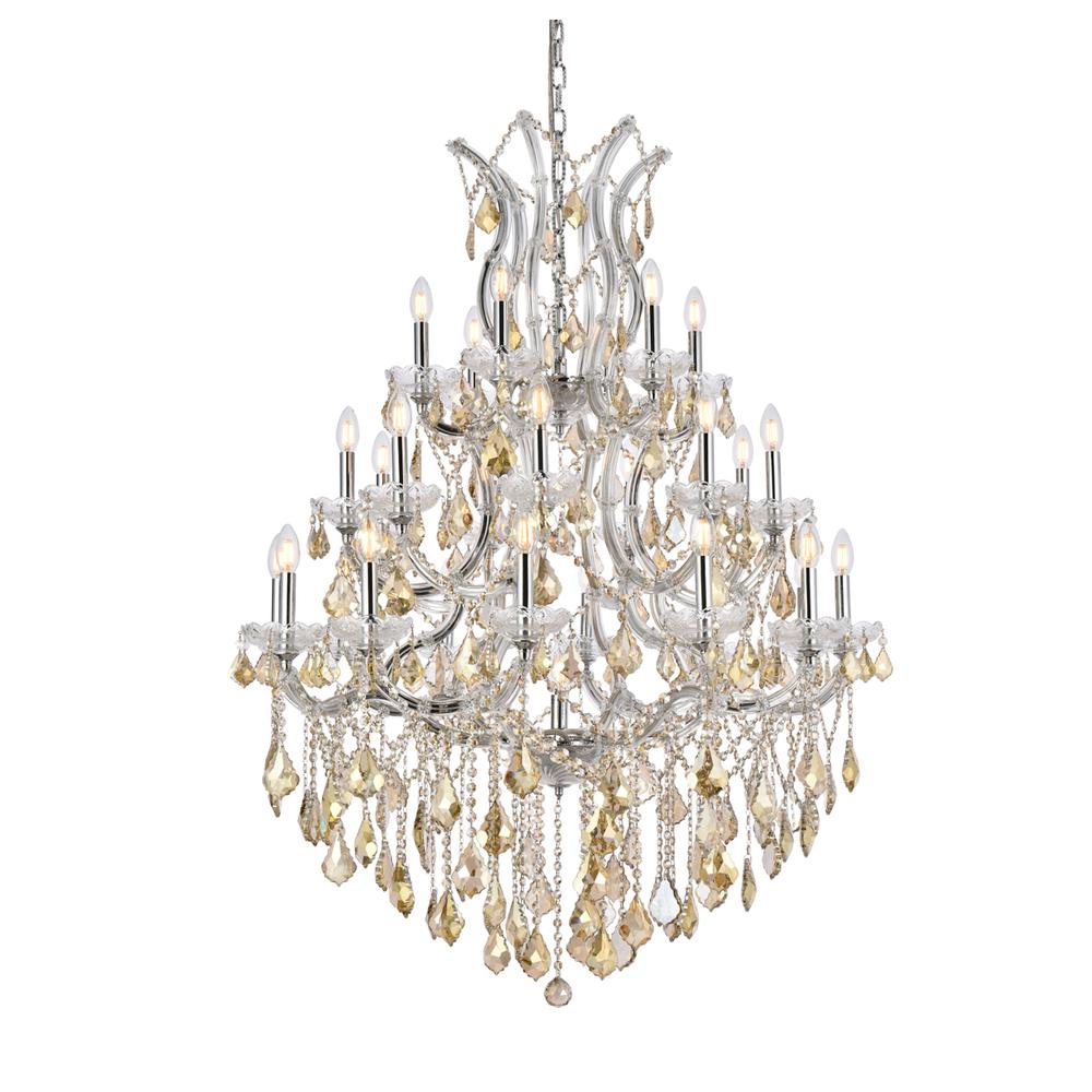 Maria Theresa 28 light Chrome Chandelier Golden Teak (Smoky) Royal Cut Crystal