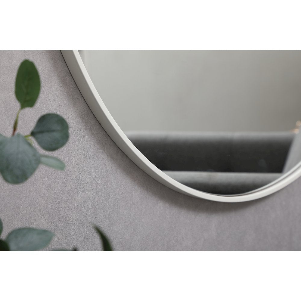 Metal Frame Round Mirror With Decorative Hook 42 Inch In White