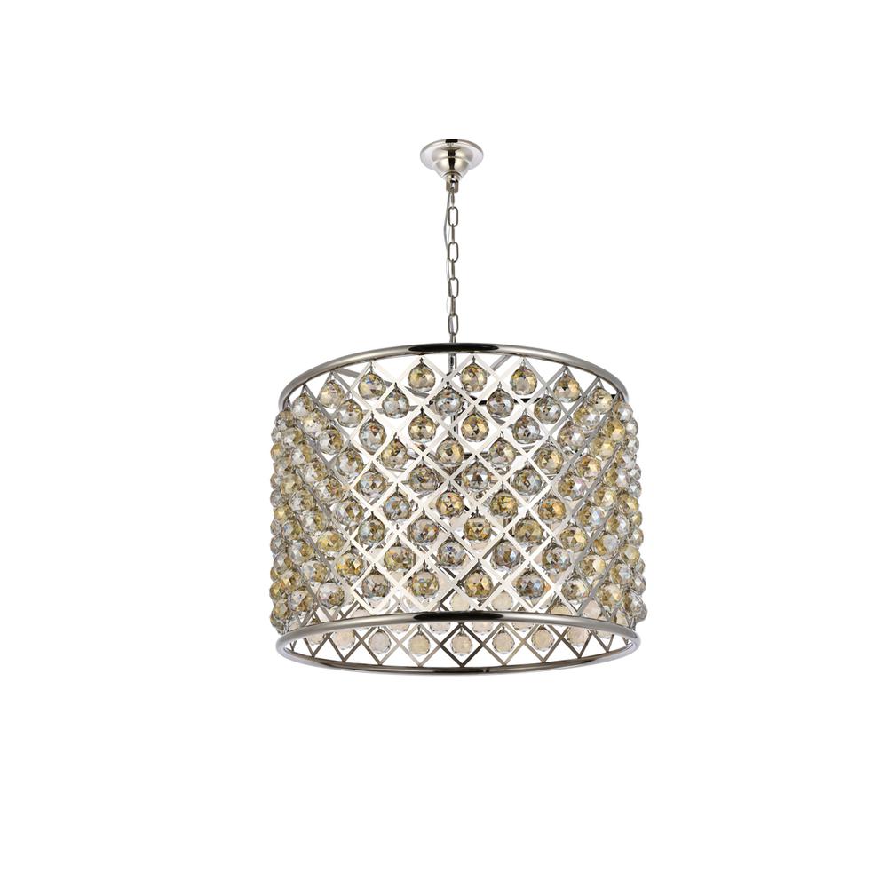 Madison 8 light polished nickel Chandelier Golden Teak (Smoky) Royal Cut Crystal