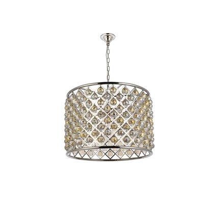 Madison 8 light polished nickel Chandelier Golden Teak (Smoky) Royal Cut Crystal