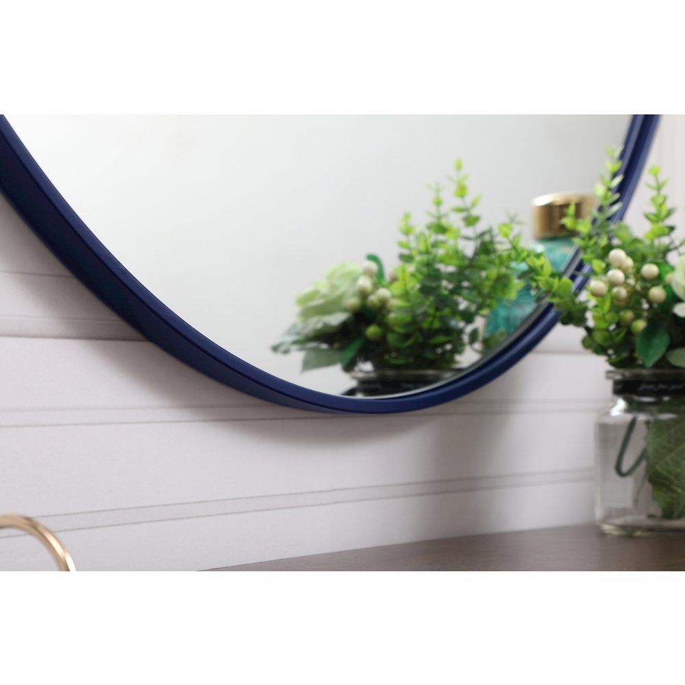 Metal Frame Round Mirror With Decorative Hook 39 Inch In Blue