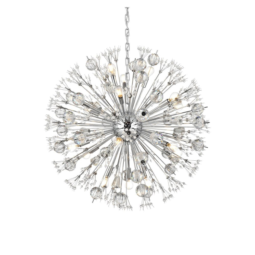 Vera 32 inch crystal starburst round pendant in chrome