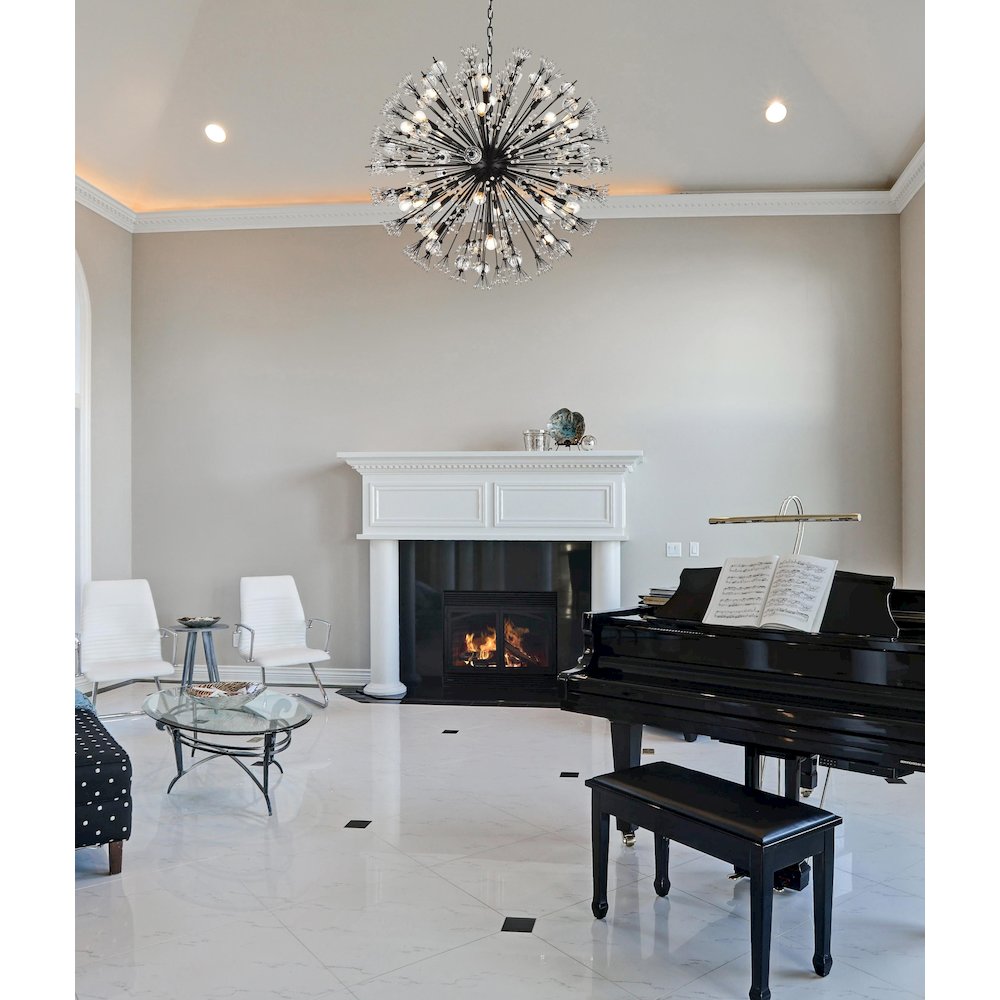 Vera 38 inch crystal starburst round pendant in black