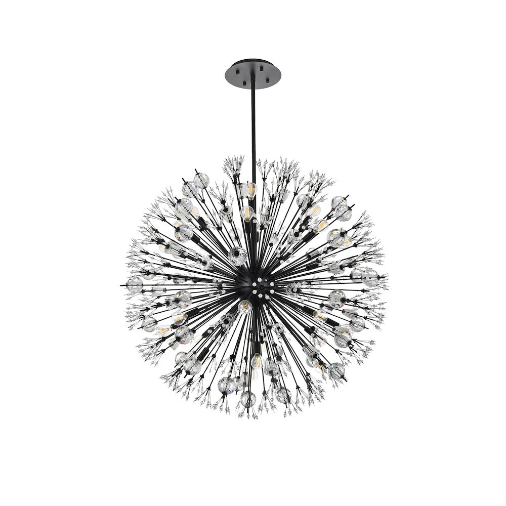 Vera 38 inch crystal starburst round pendant in black
