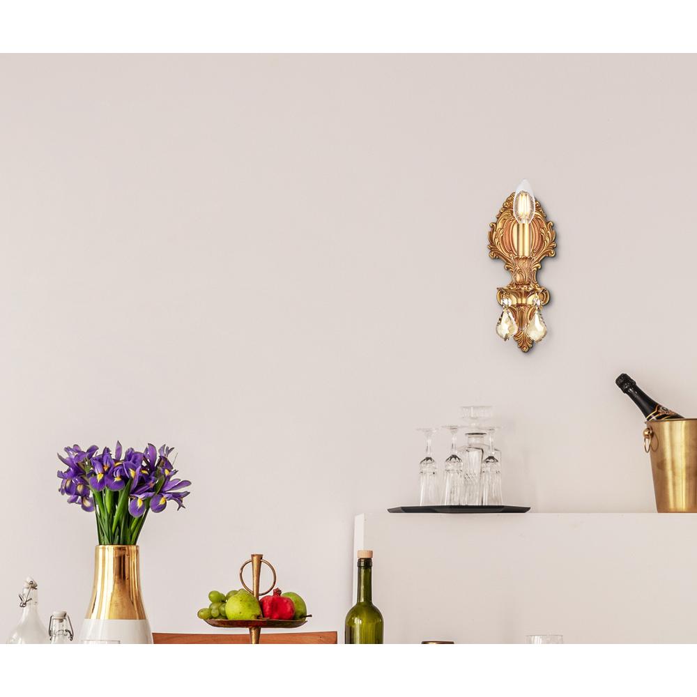 Monarch 1 light French Gold Wall Sconce Golden Teak (Smoky) Royal Cut Crystal