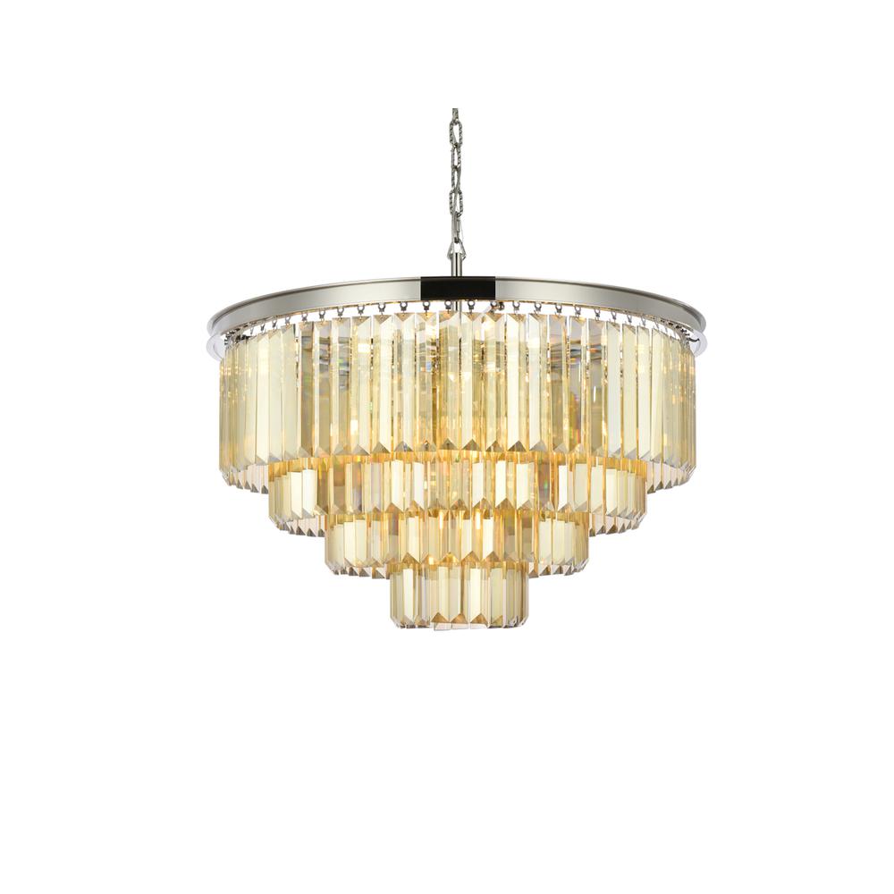Sydney 17 light polished nickel Chandelier Golden Teak (Smoky) Royal Cut Crystal