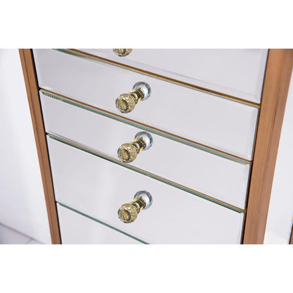 7 Drawer Jewelry Armoire 18 in. x 12 in. x 41 in. in Gold Clear