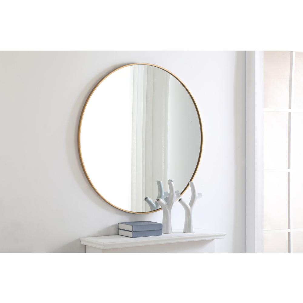 Metal frame Round Mirror 42 inch Brass finish