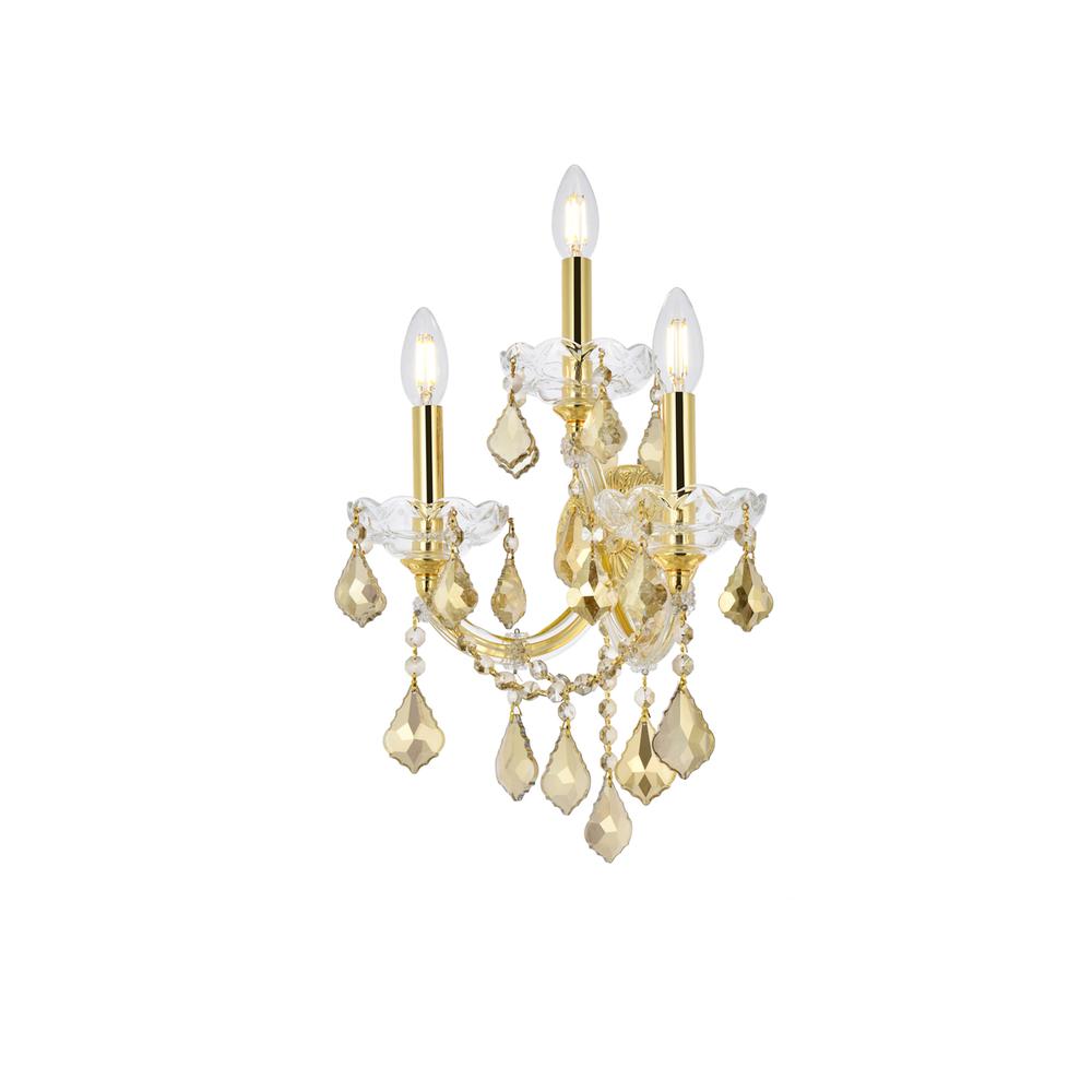 Maria Theresa 3 light Gold Wall Sconce Golden Teak (Smoky) Royal Cut Crystal