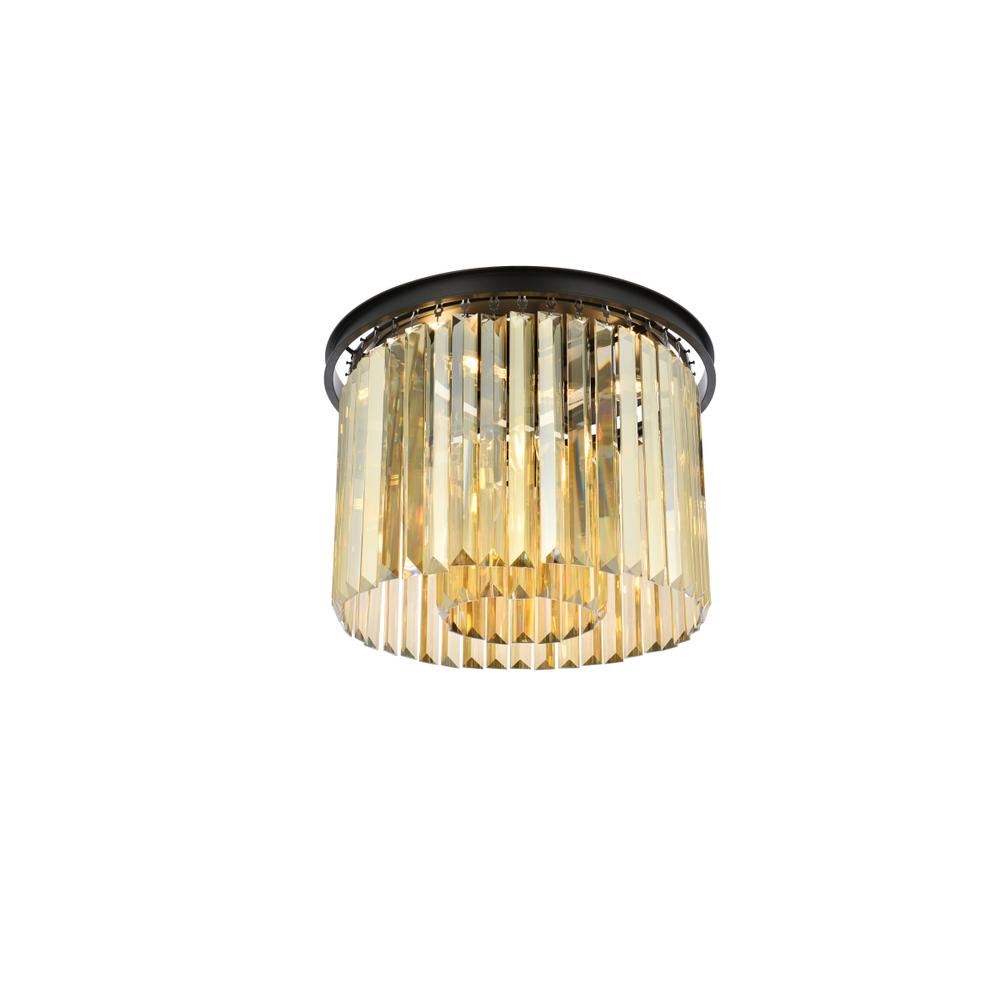 Sydney 6 light Matte Black Flush Mount Golden Teak (Smoky) Royal Cut Crystal