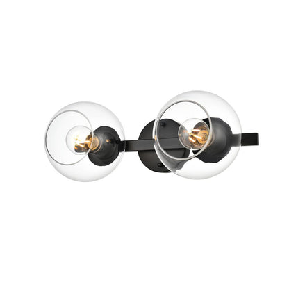 Rogelio 2 light Black and Clear Bath Sconce
