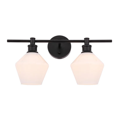 Gene 2 light Black and Frosted white glass Wall sconce