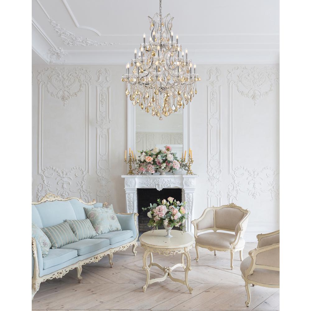 Maria Theresa 28 light Chrome Chandelier Golden Teak (Smoky) Royal Cut Crystal