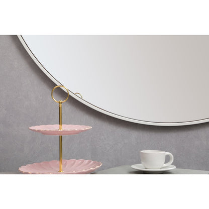 Metal Frame Round Mirror With Decorative Hook 42 Inch In White