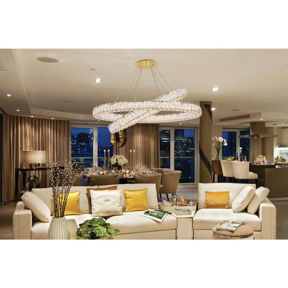 Monroe Integrated LED light Gold Chandelier Clear Royal Cut Crystal