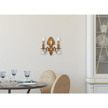 Monarch 2 light French Gold Wall Sconce Clear Royal Cut Crystal