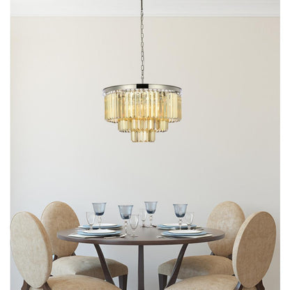 Sydney 9 light polished nickel Chandelier Golden Teak (Smoky) Royal Cut Crystal