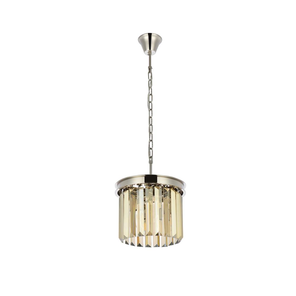 Sydney 3 light polished nickel Pendant Golden Teak (Smoky) Royal Cut Crystal
