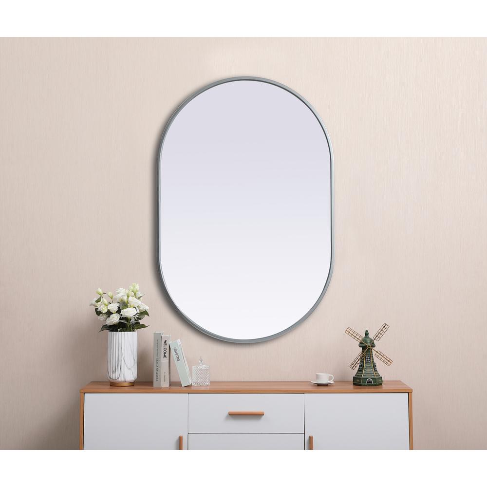 Metal Frame Oval Mirror 24x36 Inch in Silver