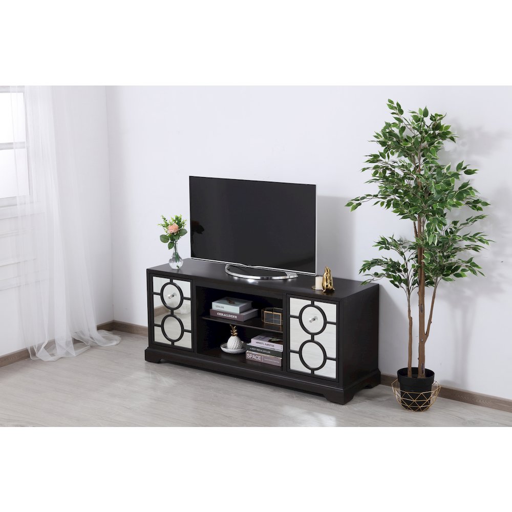 60 In. Mirrored Tv Cabinet Stand In Dark Walnut