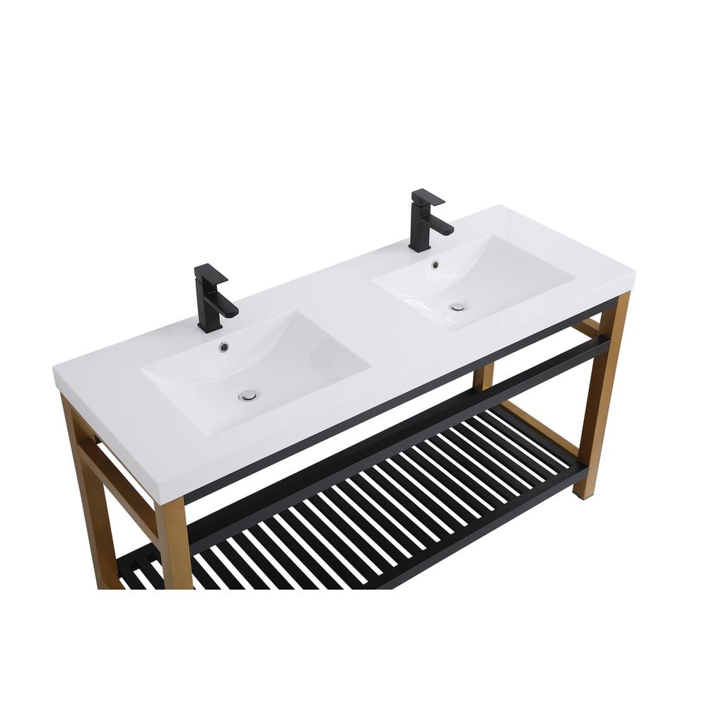 60 inch Double Bathroom Metal Vanity in Golden Black