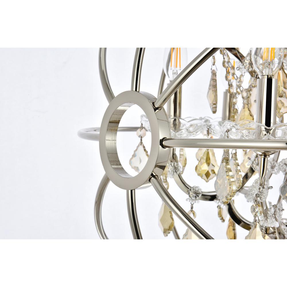 Geneva 6 light polished nickel Chandelier Golden Teak (Smoky) Royal Cut crystal